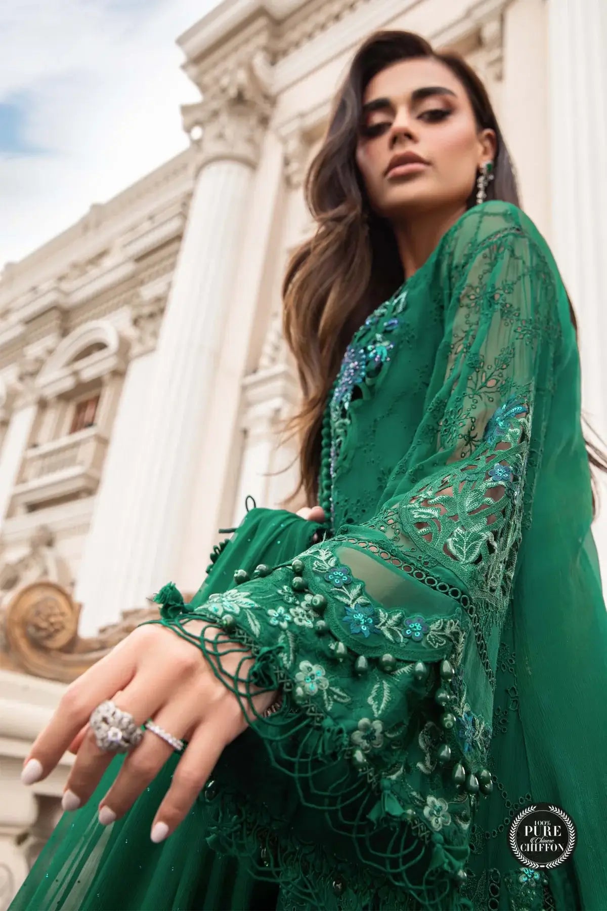 Maria B | Luxury Chiffon Collection | Emerald Green -  Maria B Formal -  Agha Fabrics