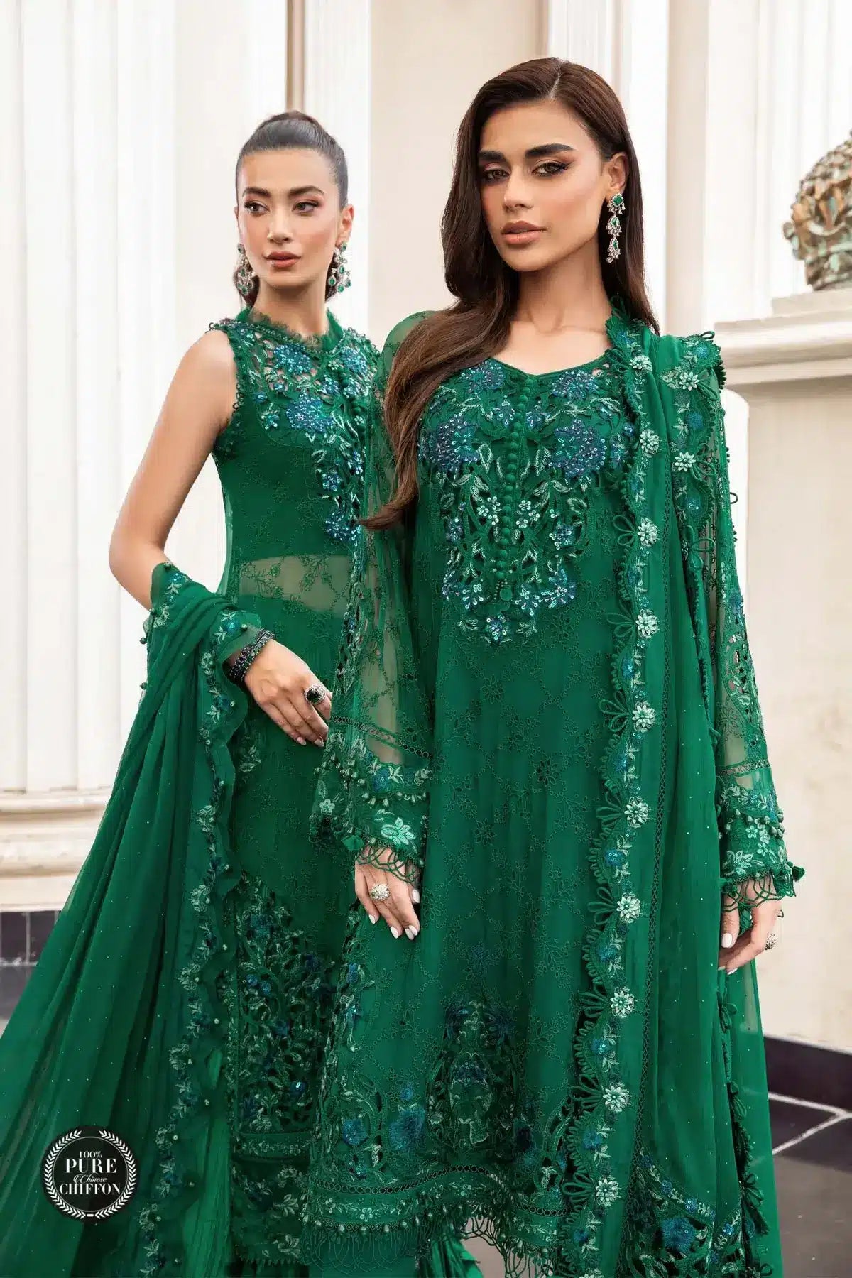 Maria B | Luxury Chiffon Collection | Emerald Green -  Maria B Formal -  Agha Fabrics
