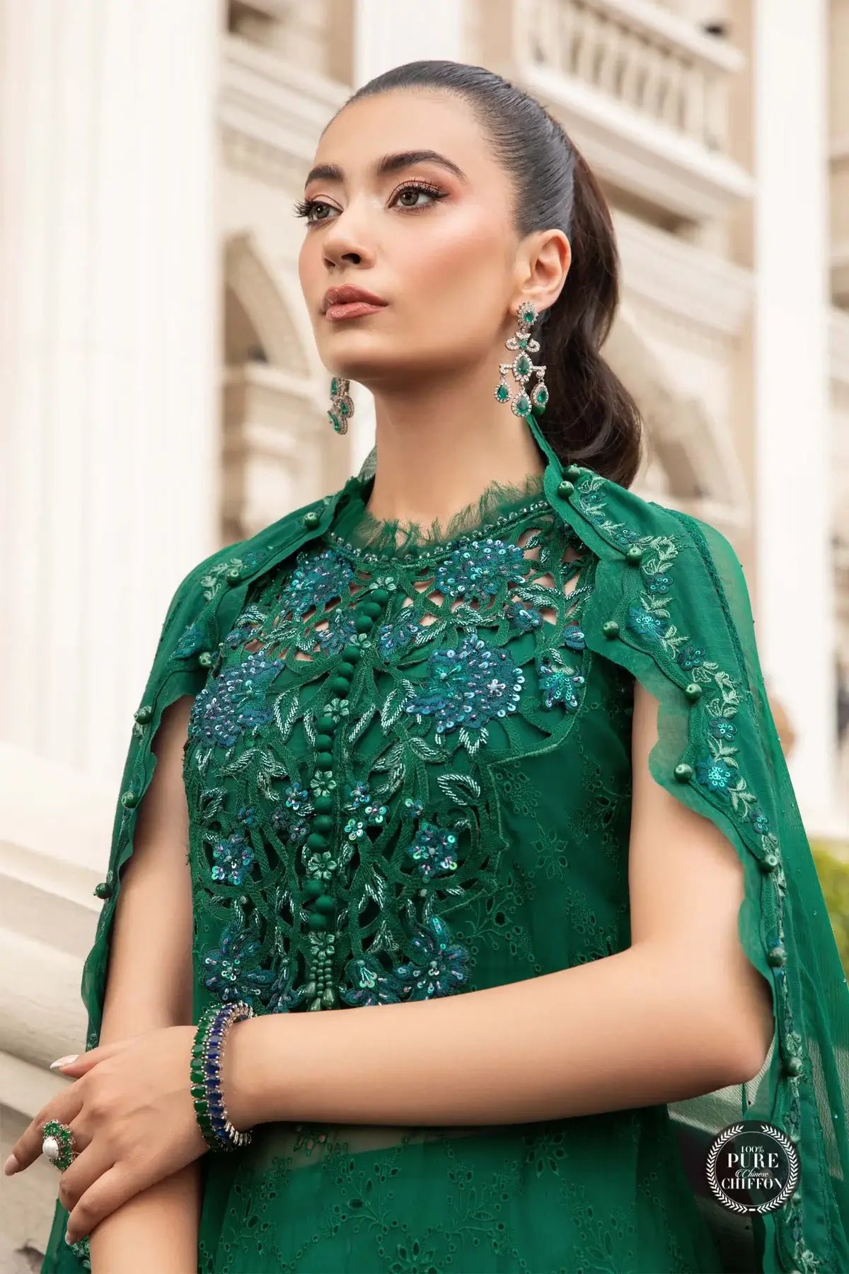 Maria B | Luxury Chiffon Collection | Emerald Green -  Maria B Formal -  Agha Fabrics