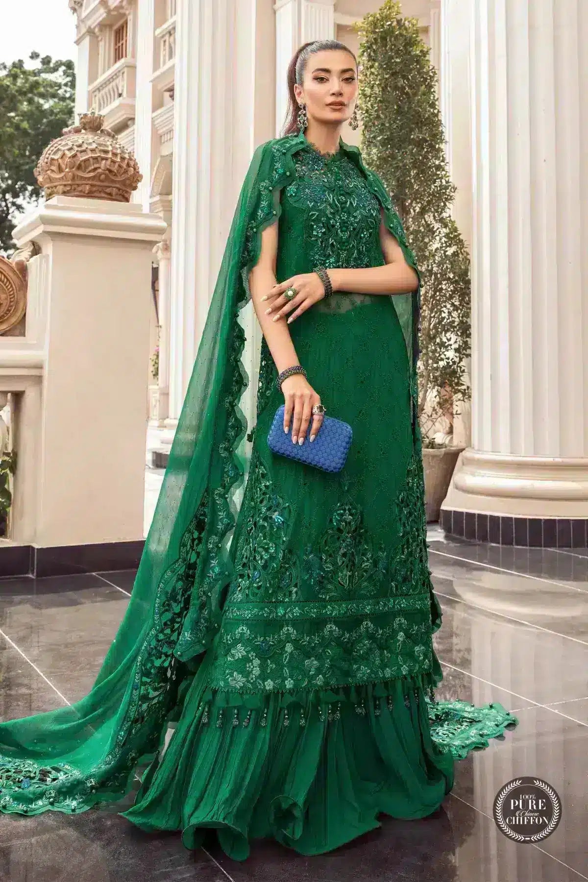 Maria B | Luxury Chiffon Collection | Emerald Green -  Maria B Formal -  Agha Fabrics
