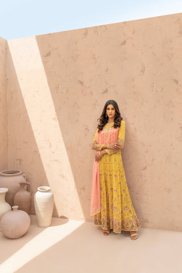 Wahaj M Khan | The Print Story | Yellow Printed TPS Anarkali