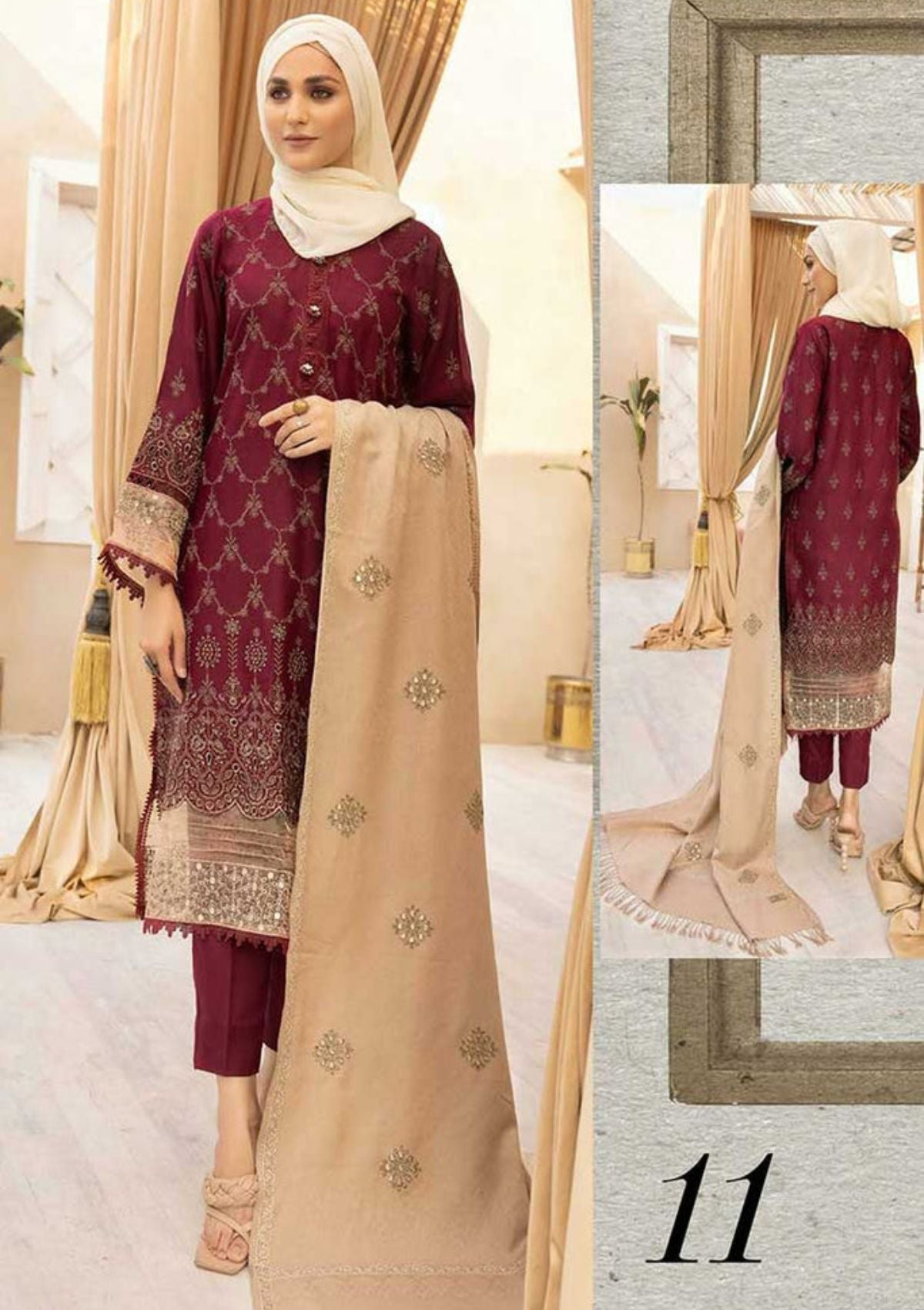 Winter Collection - Dua - Gul e Zarki - Camellia - Wool - D#11