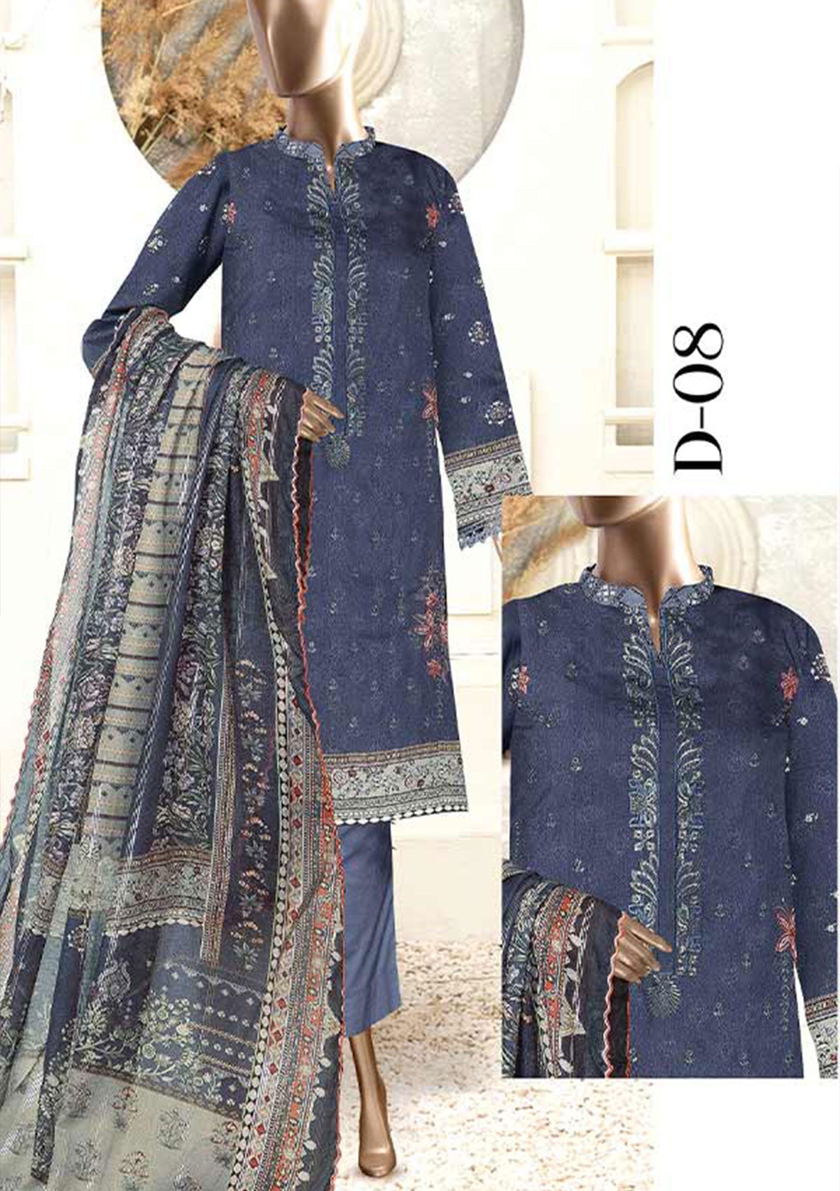 Winter Collection - Malva - Musk - Emb Viscose - 3Pcs - AJ#08