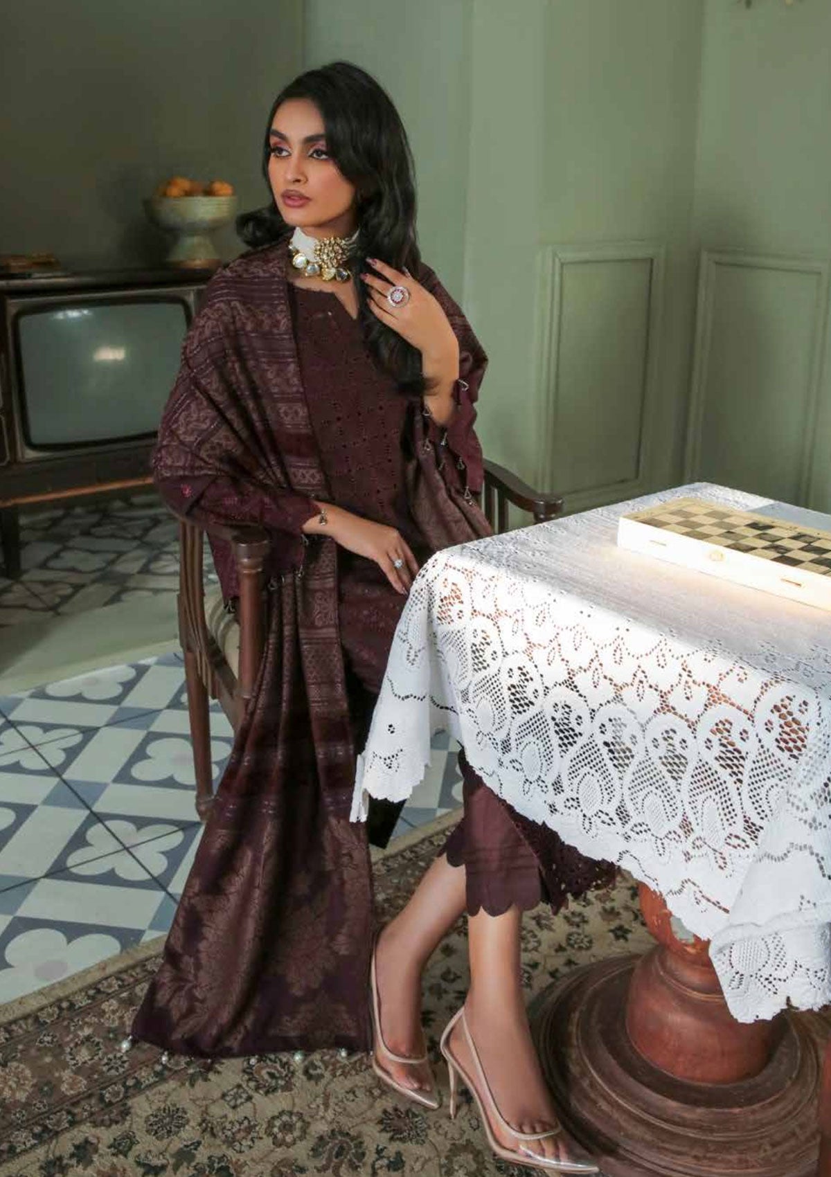 Winter Collection - Nureh - Chikankari - Leather Peach - NEP#09