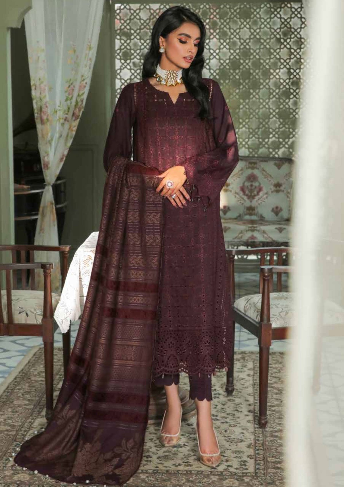 Winter Collection - Nureh - Chikankari - Leather Peach - NEP#09