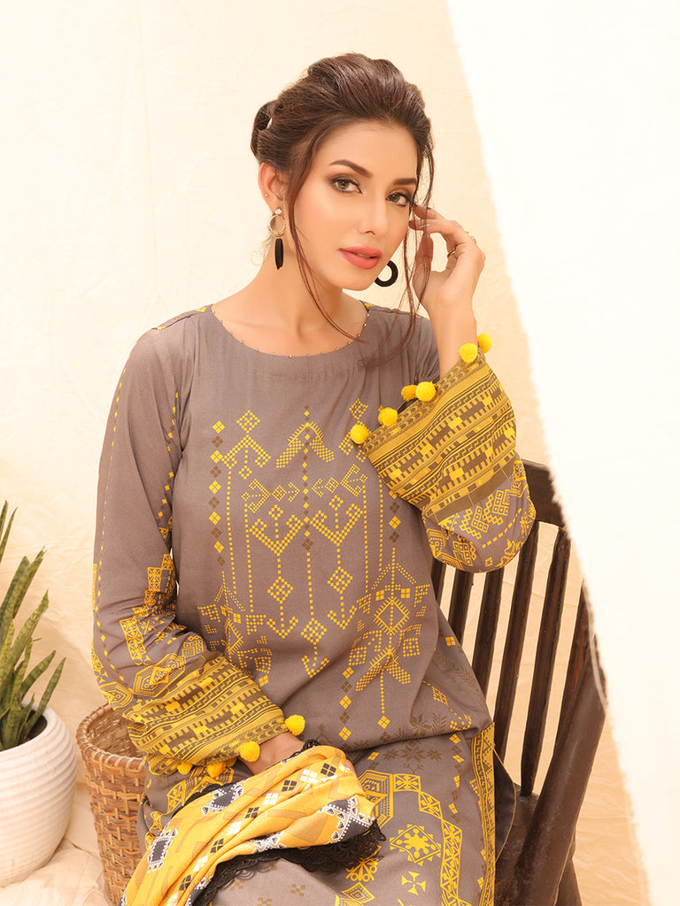 Winter Collection - Salitex - Printed Linen - V01 - WK#01173 (Mehndi)