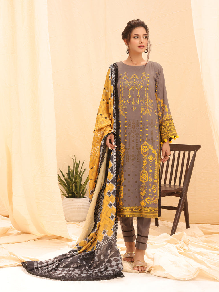 Winter Collection - Salitex - Printed Linen - V01 - WK#01173 (Mehndi)
