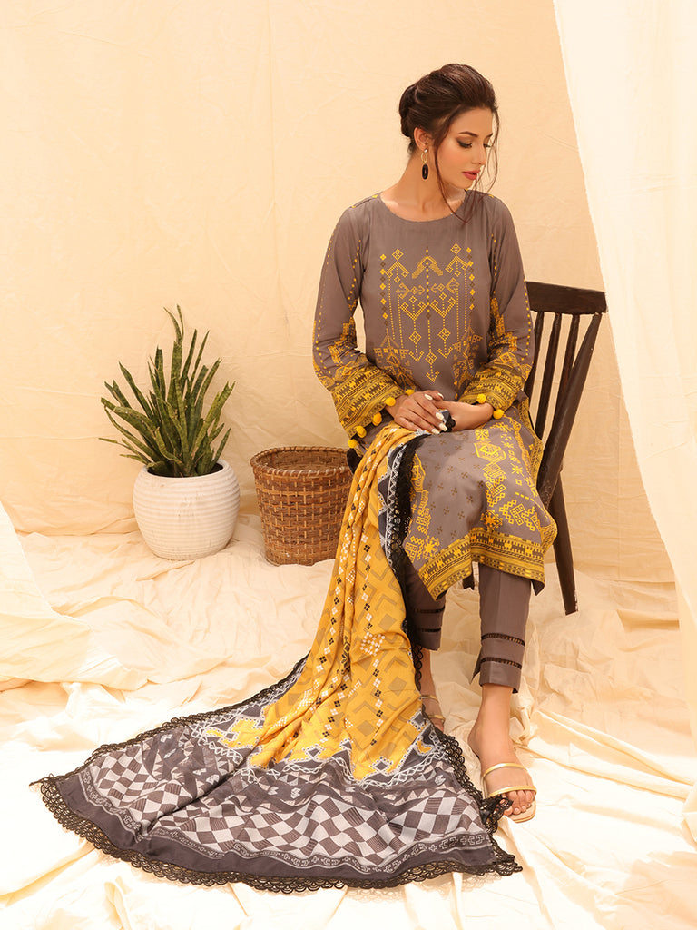 Winter Collection - Salitex - Printed Linen - V01 - WK#01173 (Mehndi)
