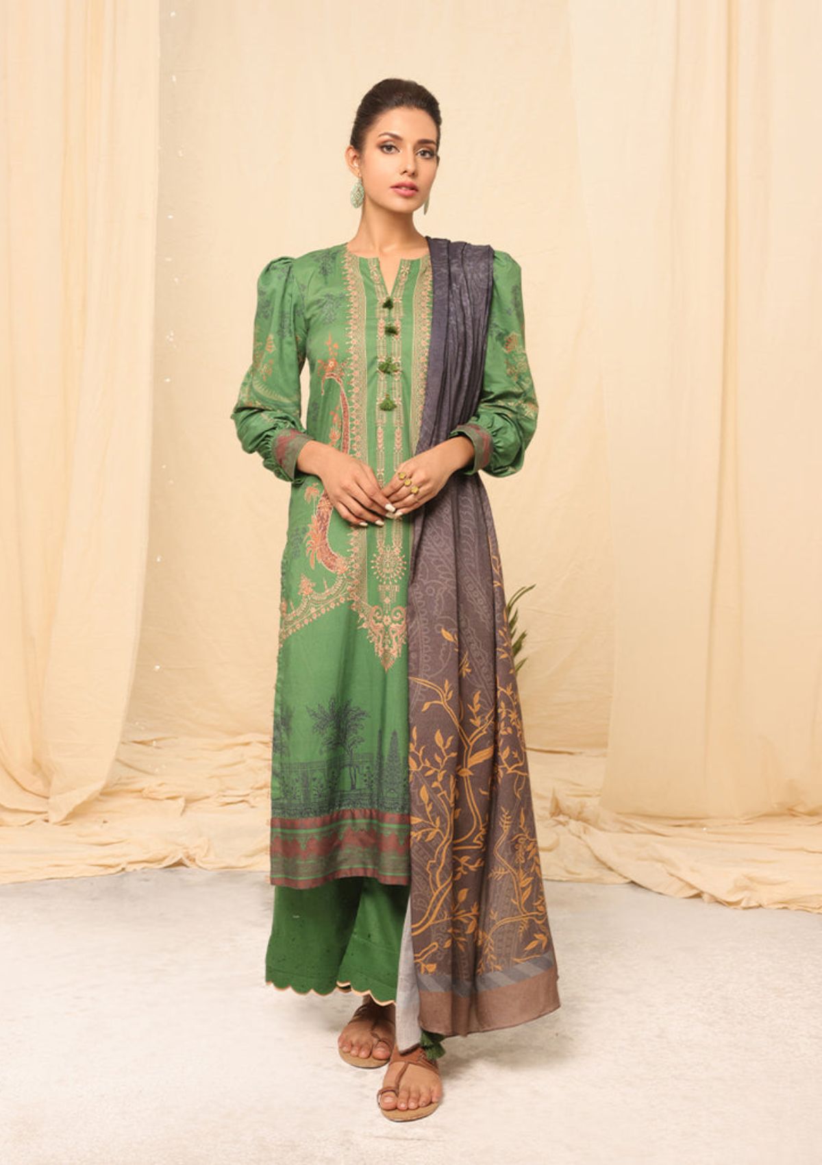 Winter Collection - Salitex - Printed Linen - V01 - WK#01174 (Green)