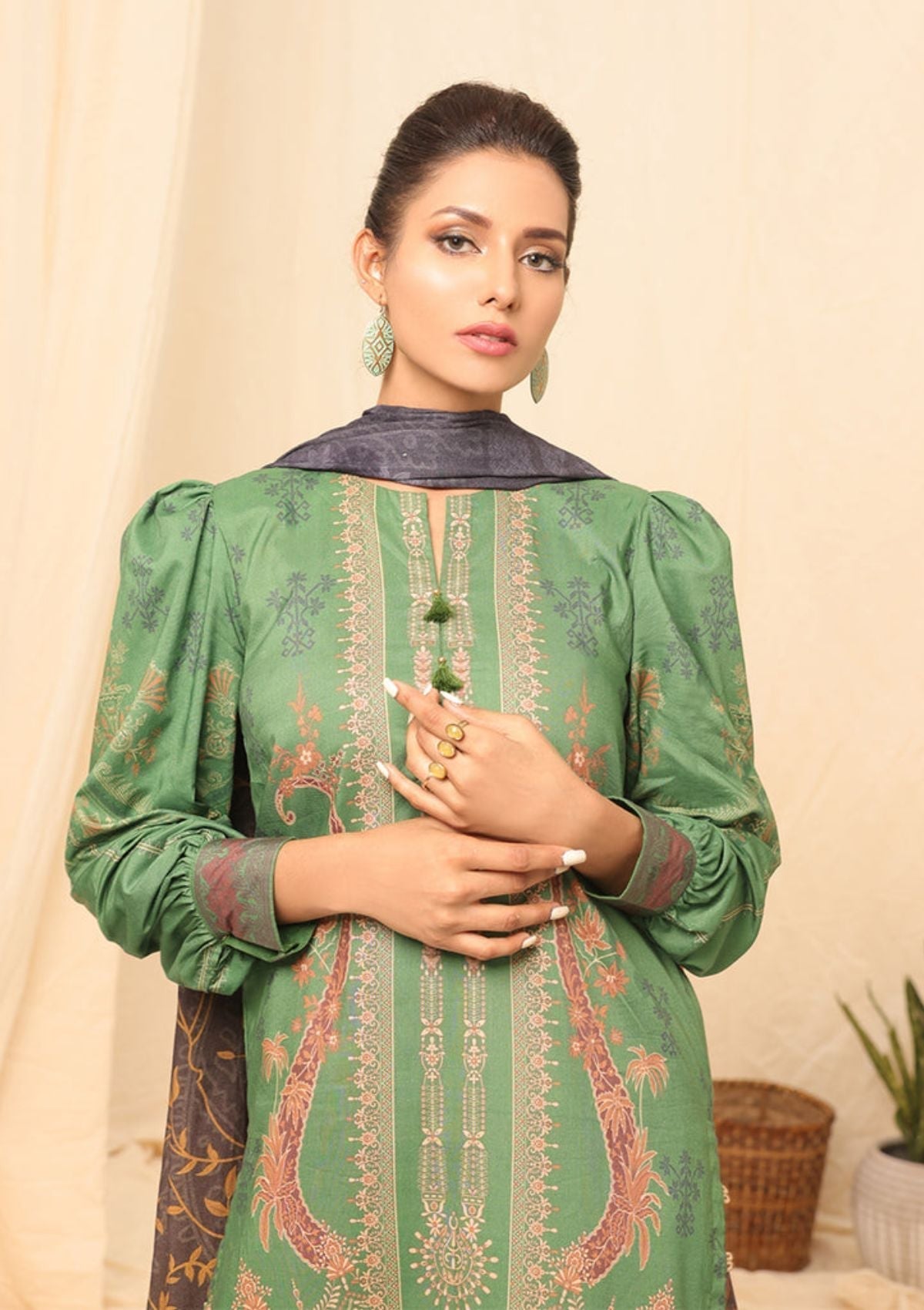 Winter Collection - Salitex - Printed Linen - V01 - WK#01174 (Green)