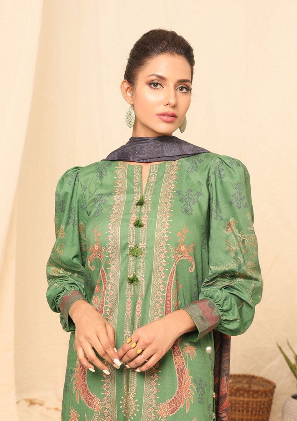 Winter Collection - Salitex - Printed Linen - V01 - WK#01174 (Green)
