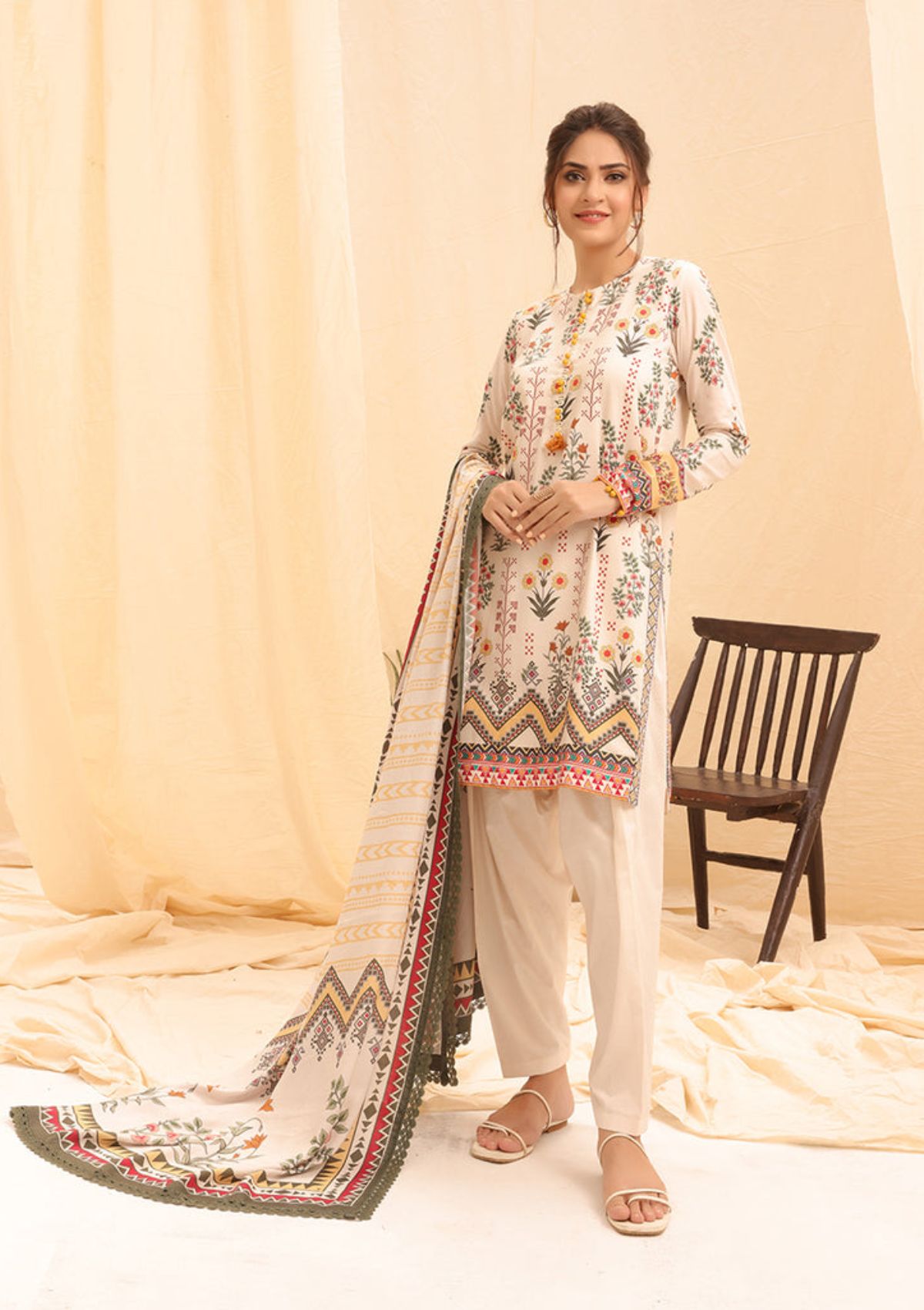 Winter Collection - Salitex - Printed Linen - V01 - WK#01175 (White)