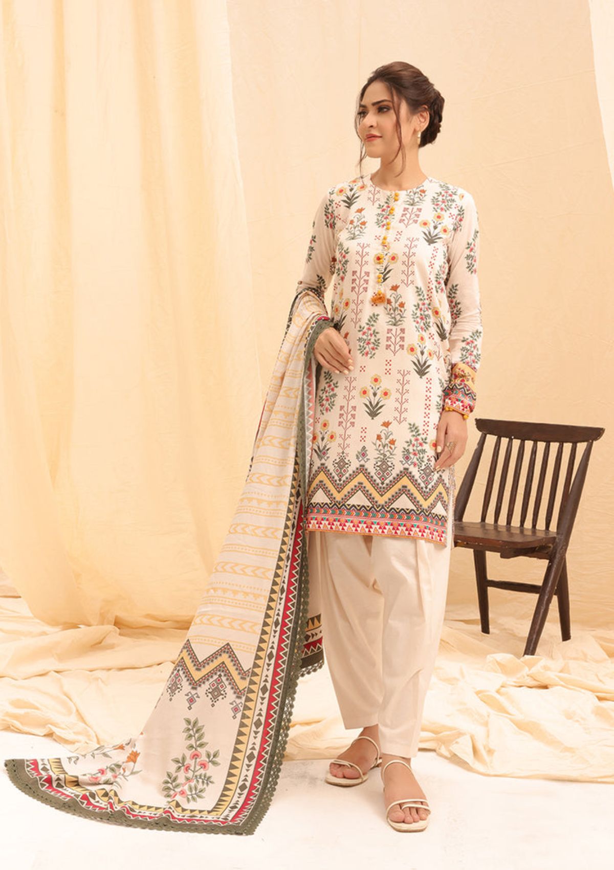 Winter Collection - Salitex - Printed Linen - V01 - WK#01175 (White)