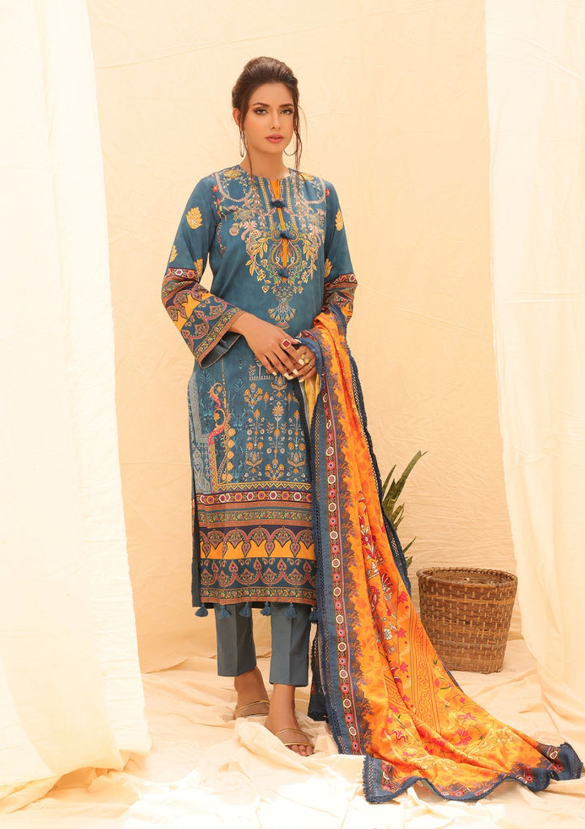 Winter Collection - Salitex - Printed Linen - V01 - WK#01179 (R Blue)