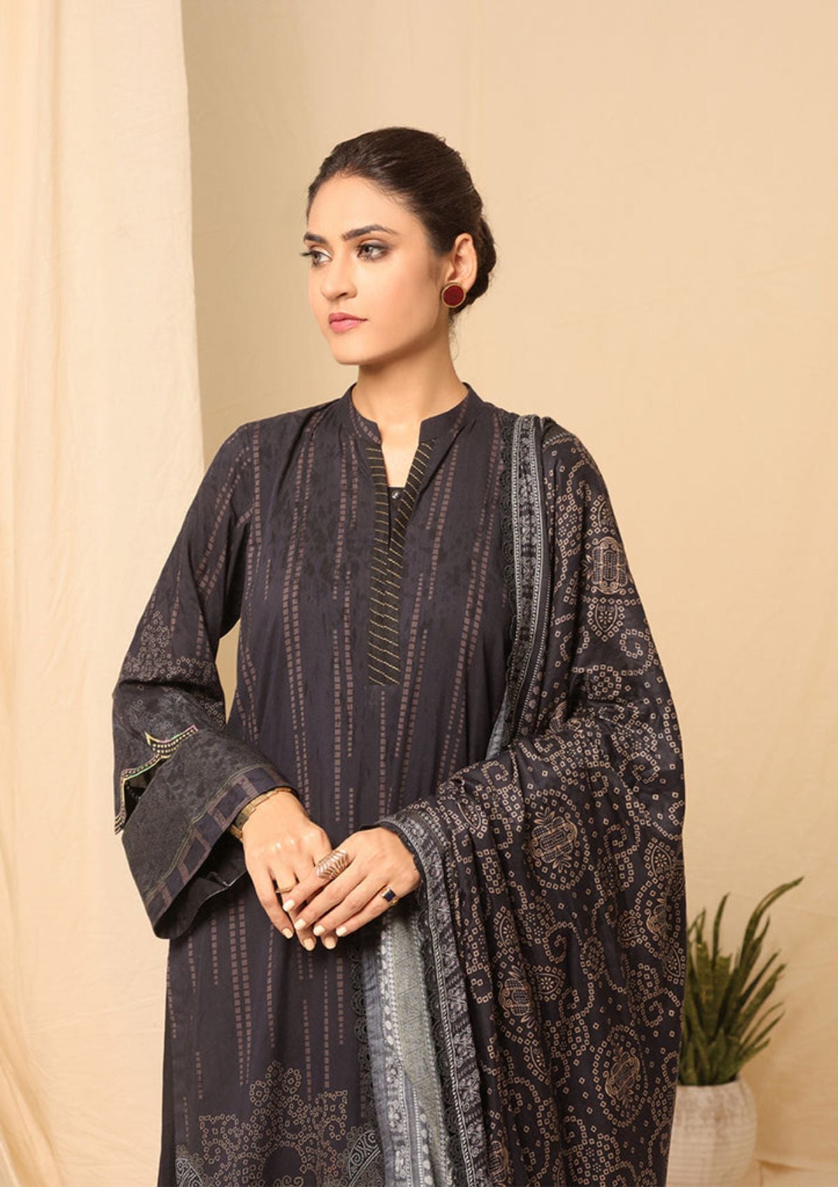 Winter Collection - Salitex - Printed Linen - V01 - WK#01181 (Charcoal)