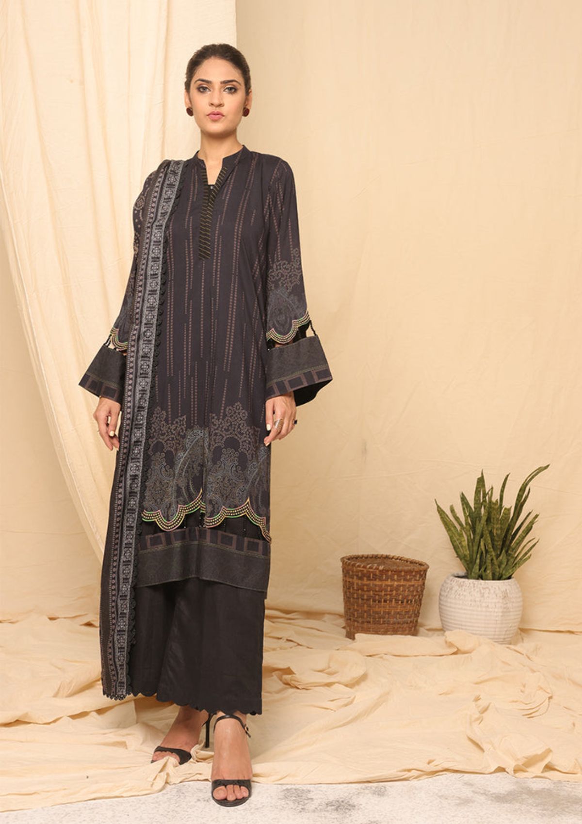 Winter Collection - Salitex - Printed Linen - V01 - WK#01181 (Charcoal)