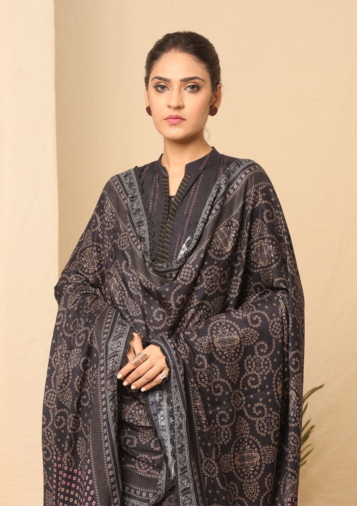 Winter Collection - Salitex - Printed Linen - V01 - WK#01181 (Charcoal)