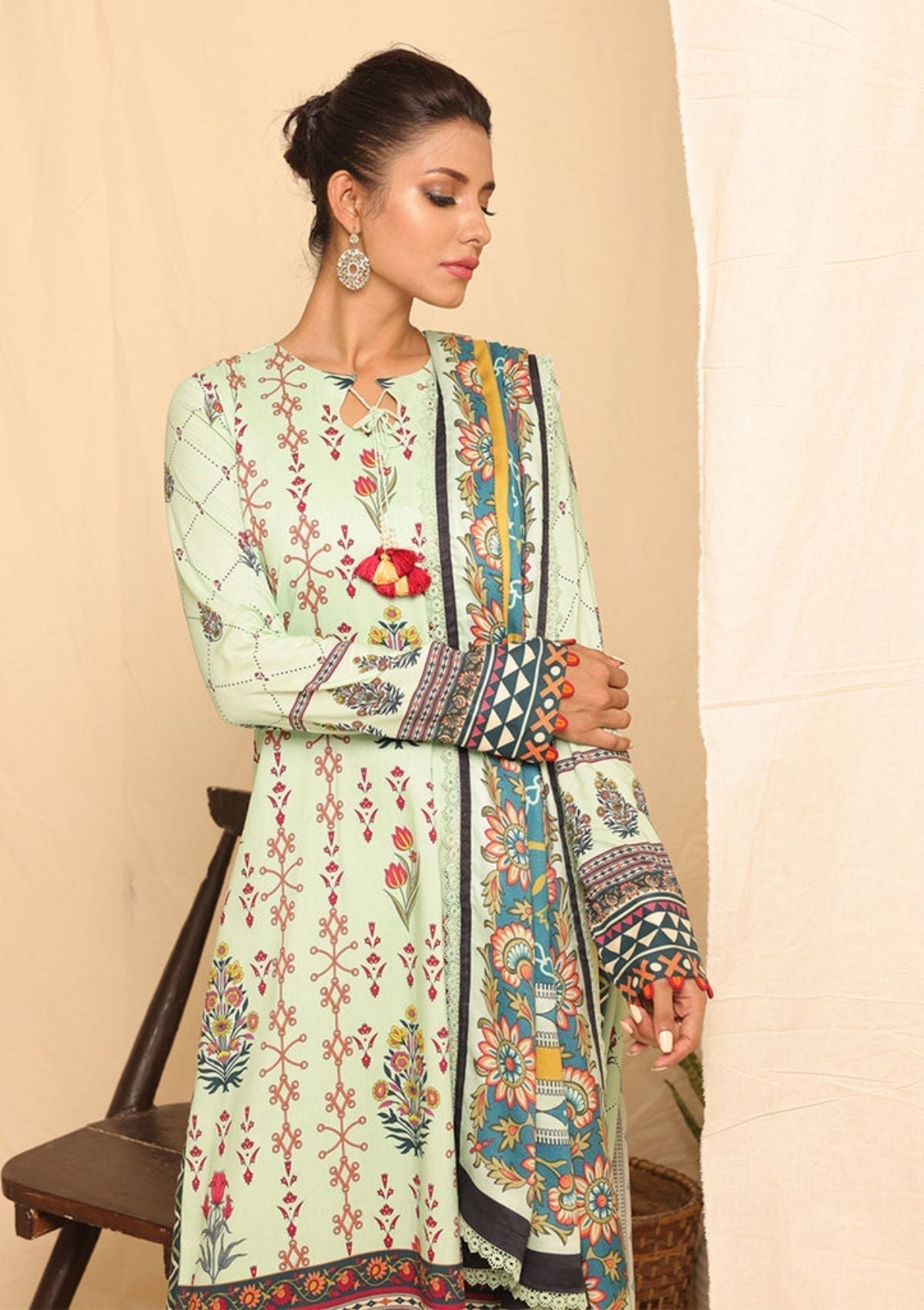 Winter Collection - Salitex - Printed Linen - V01 - WK#01182 (M Green)