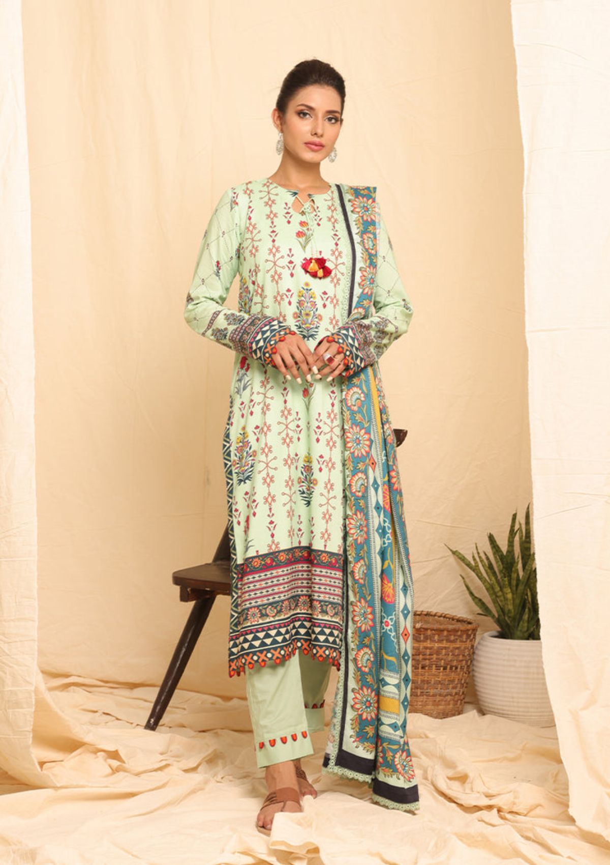 Winter Collection - Salitex - Printed Linen - V01 - WK#01182 (M Green)