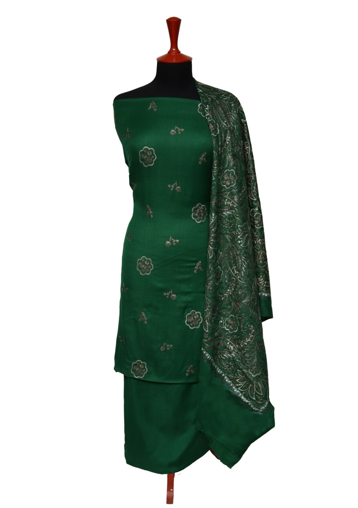 Winter Dress - Pashmina - Embroidery - B Green D#02