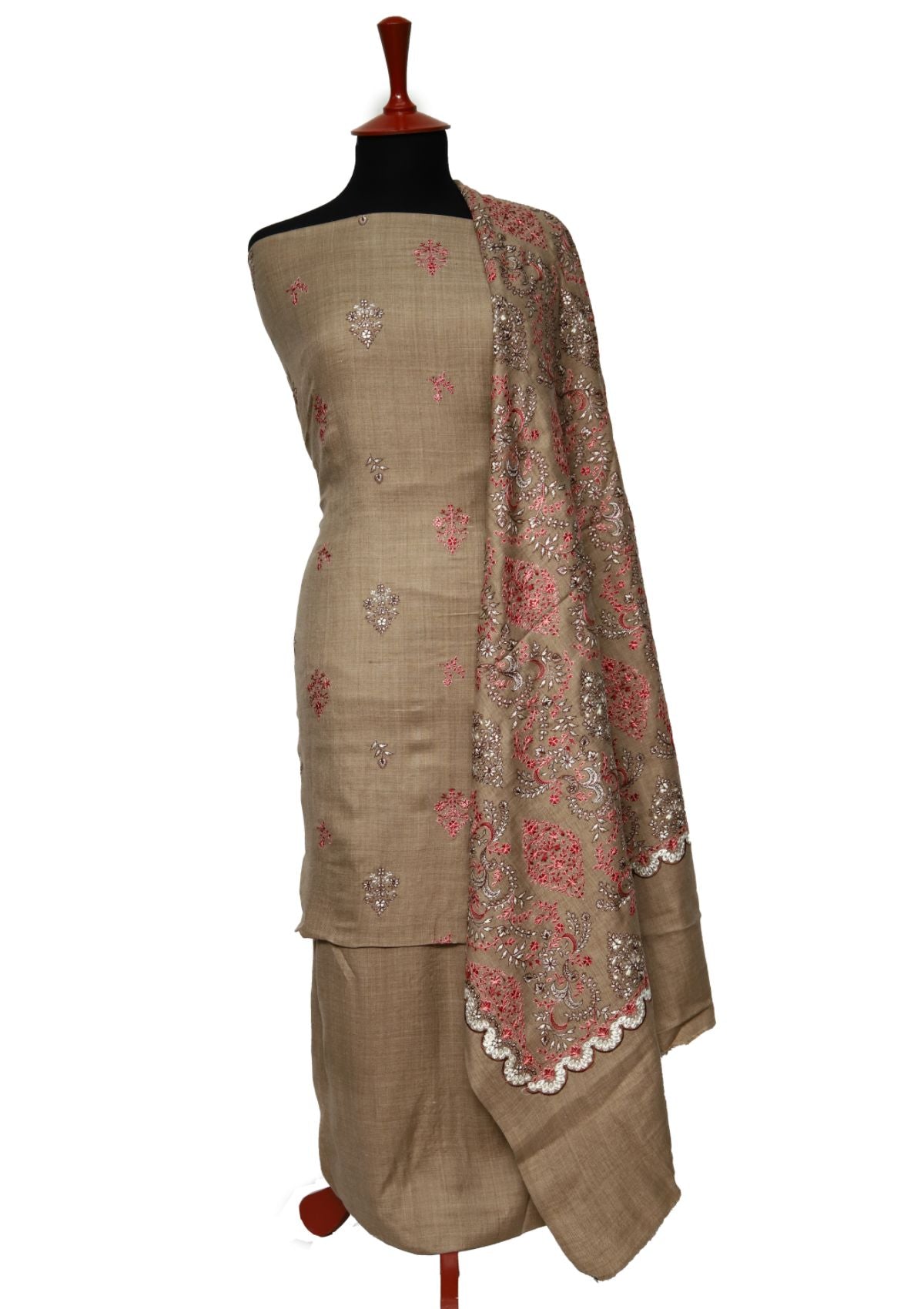 Winter Dress - Pashmina - Embroidery - L Brown D#01