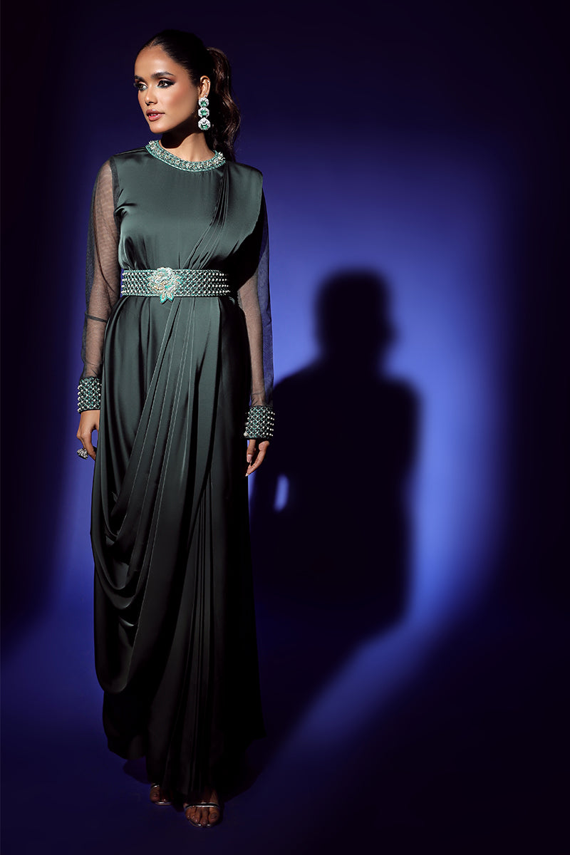 Wardha Saleem | Luxury Pret Fusion Wear | ZEPHYR SAREE DRAPE WITH BELT (2PC) - Official Wardha Saleem - Agha Fabrics UK