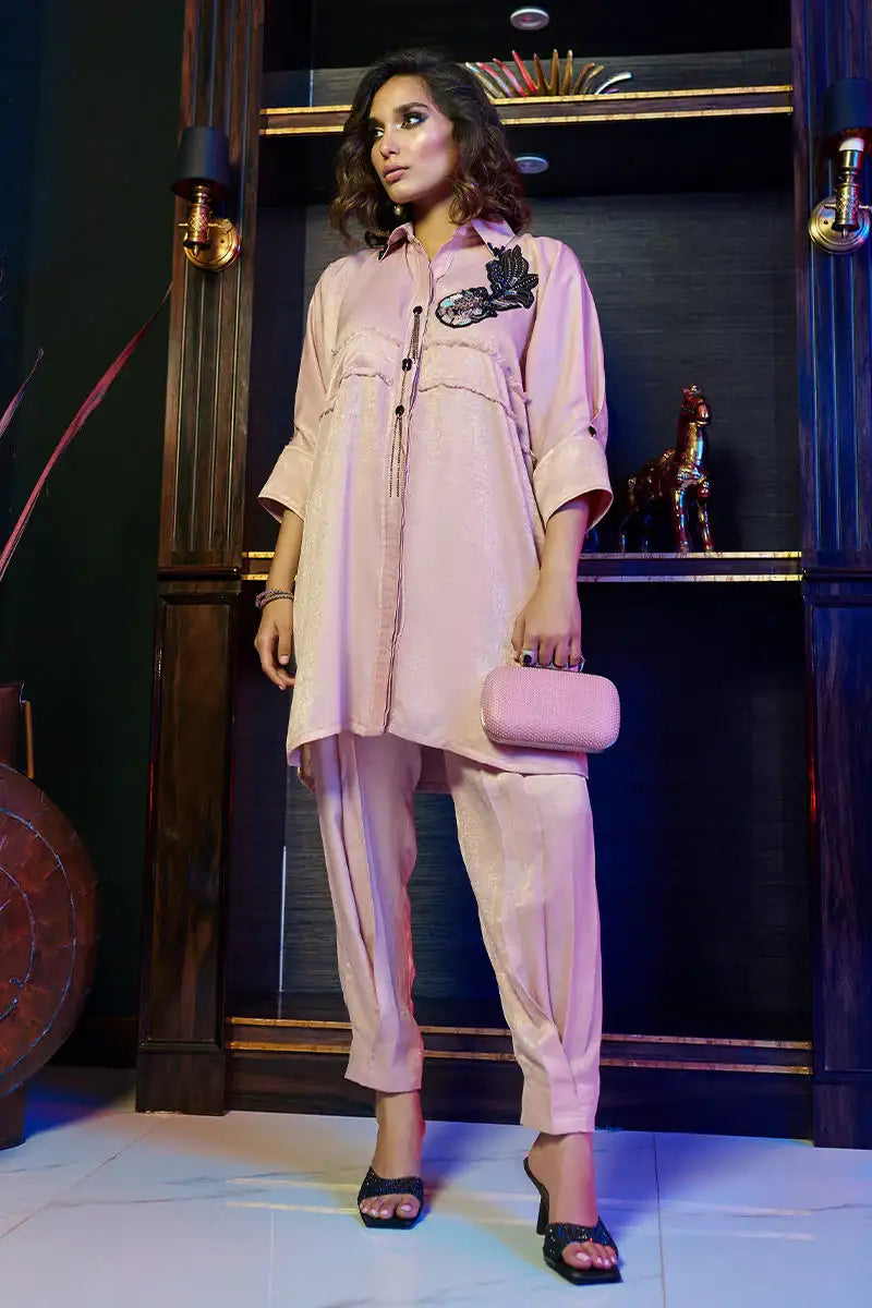 Wardha Saleem | Luxury Pret Fusion Wear | ZENÃÂ¢- SALMON PINK CO-ORD SET - Official Wardha Saleem - Agha Fabrics UK