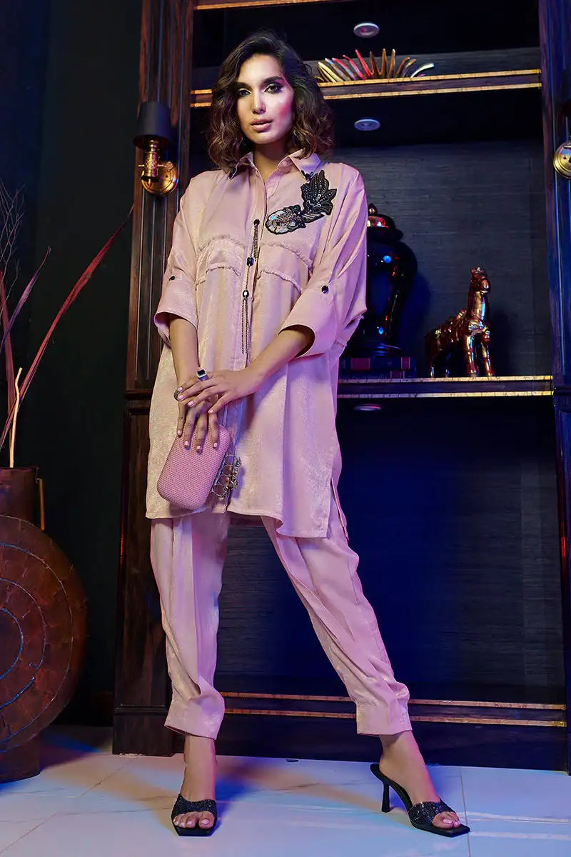 Wardha Saleem | Luxury Pret Fusion Wear | ZENÃÂ¢- SALMON PINK CO-ORD SET - Official Wardha Saleem - Agha Fabrics UK