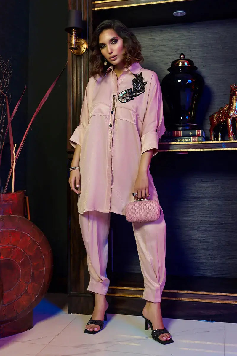 Wardha Saleem | Luxury Pret Fusion Wear | ZENÃÂ¢- SALMON PINK CO-ORD SET - Official Wardha Saleem - Agha Fabrics UK