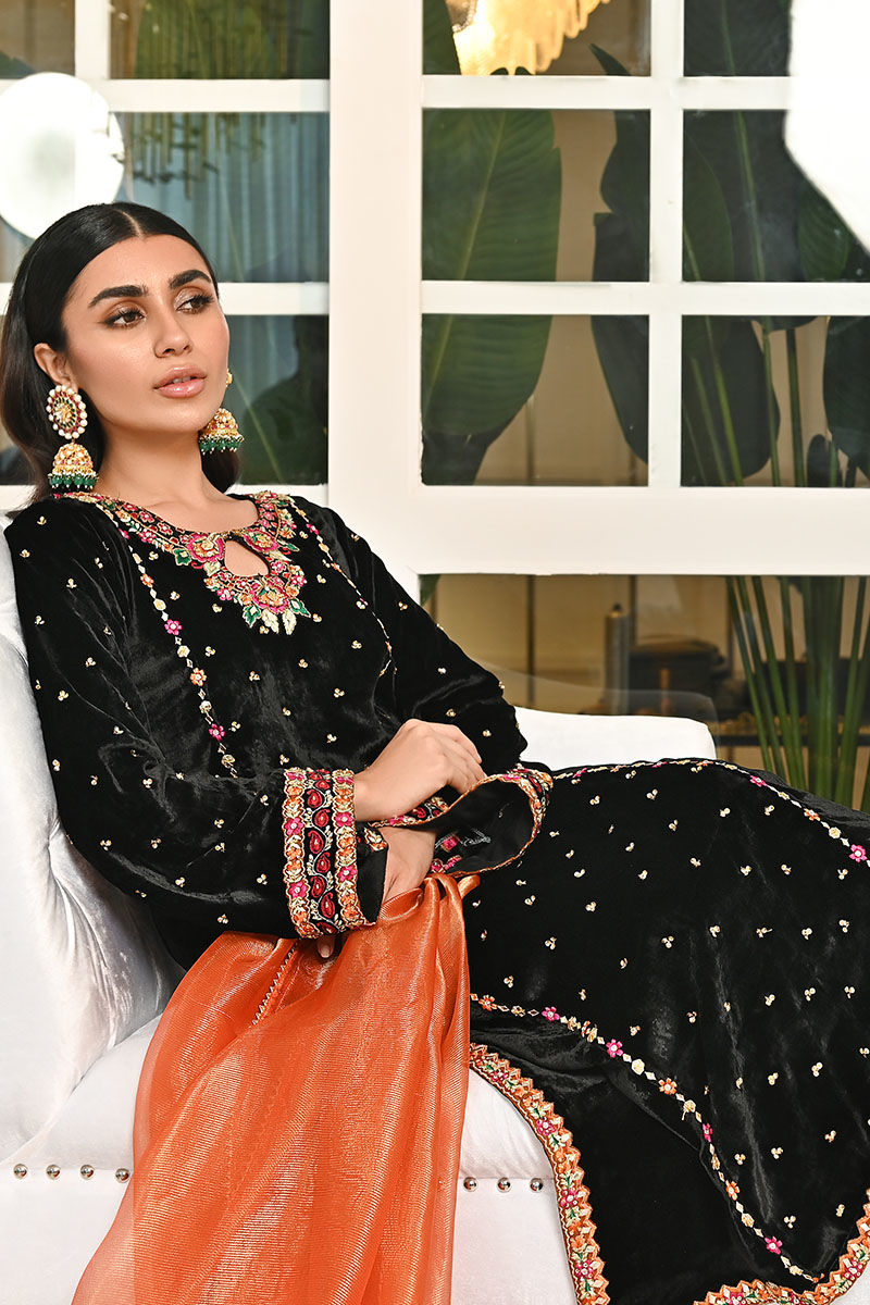 Ansab Jahangir | Bow Velvet Edit | BLACK MIST - Official Ansab Jahangir - Agha Fabrics UK