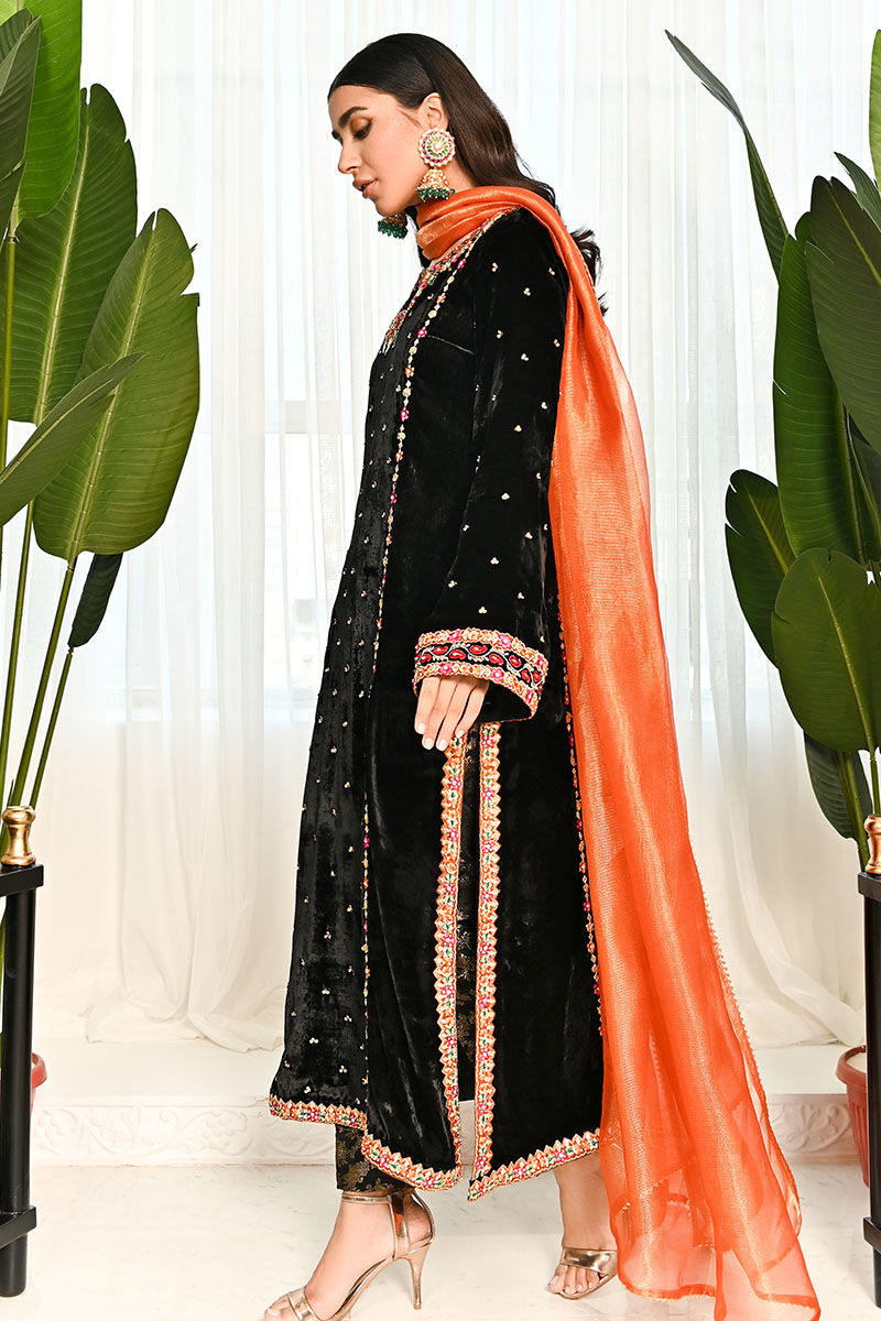 Ansab Jahangir | Bow Velvet Edit | BLACK MIST - Official Ansab Jahangir - Agha Fabrics UK