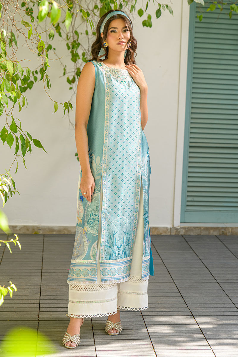 Fatima Khan | Eid Digital Silk Prints | Teal Tropics