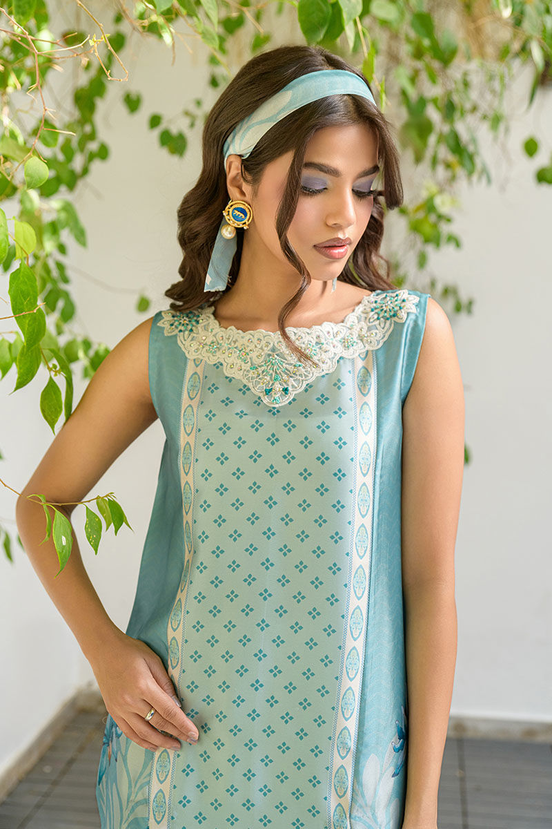 Fatima Khan | Eid Digital Silk Prints | Teal Tropics