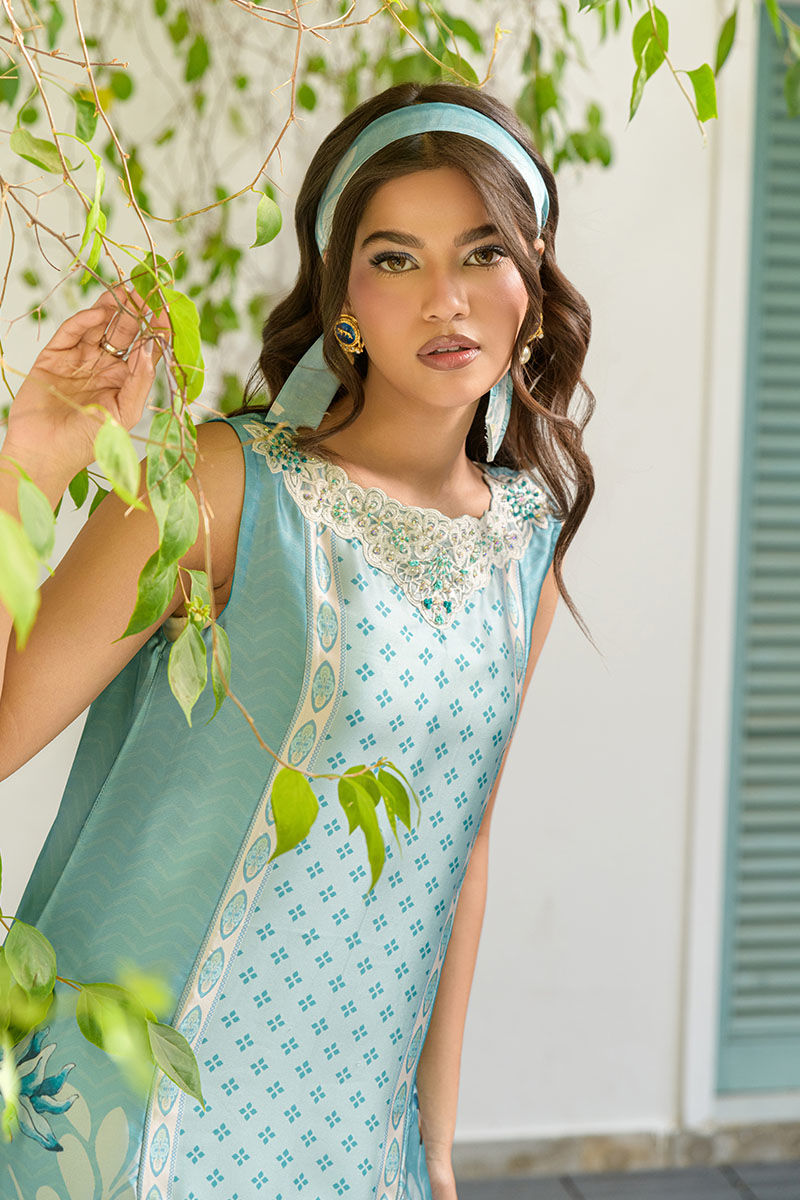 Fatima Khan | Eid Digital Silk Prints | Teal Tropics