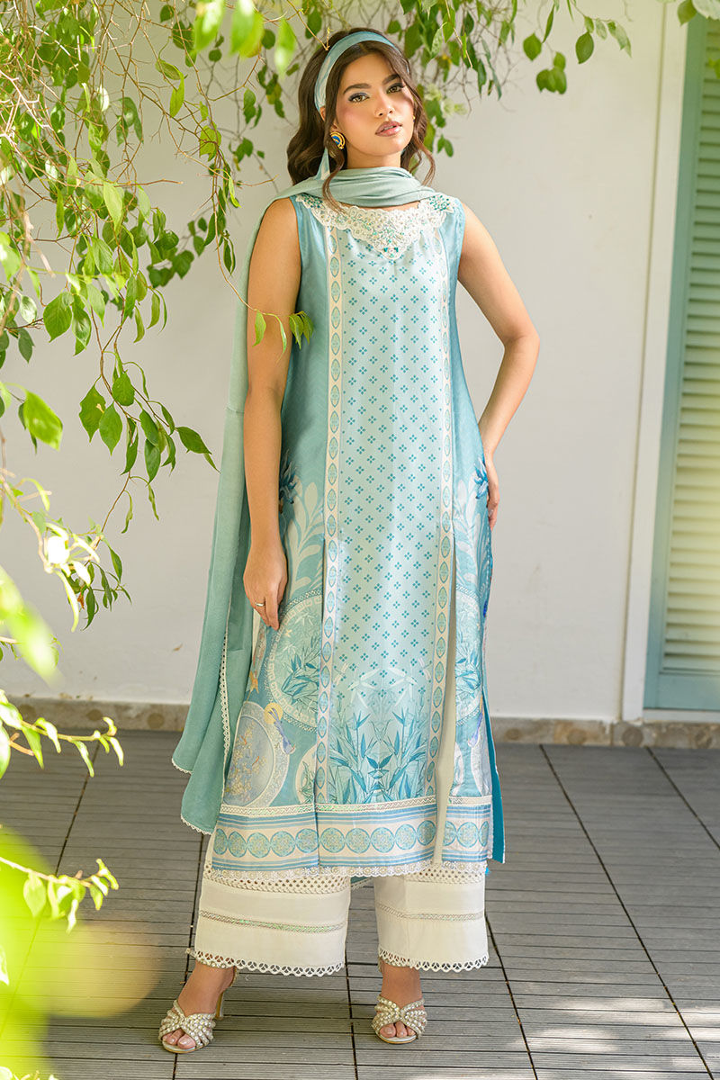 Fatima Khan | Eid Digital Silk Prints | Teal Tropics