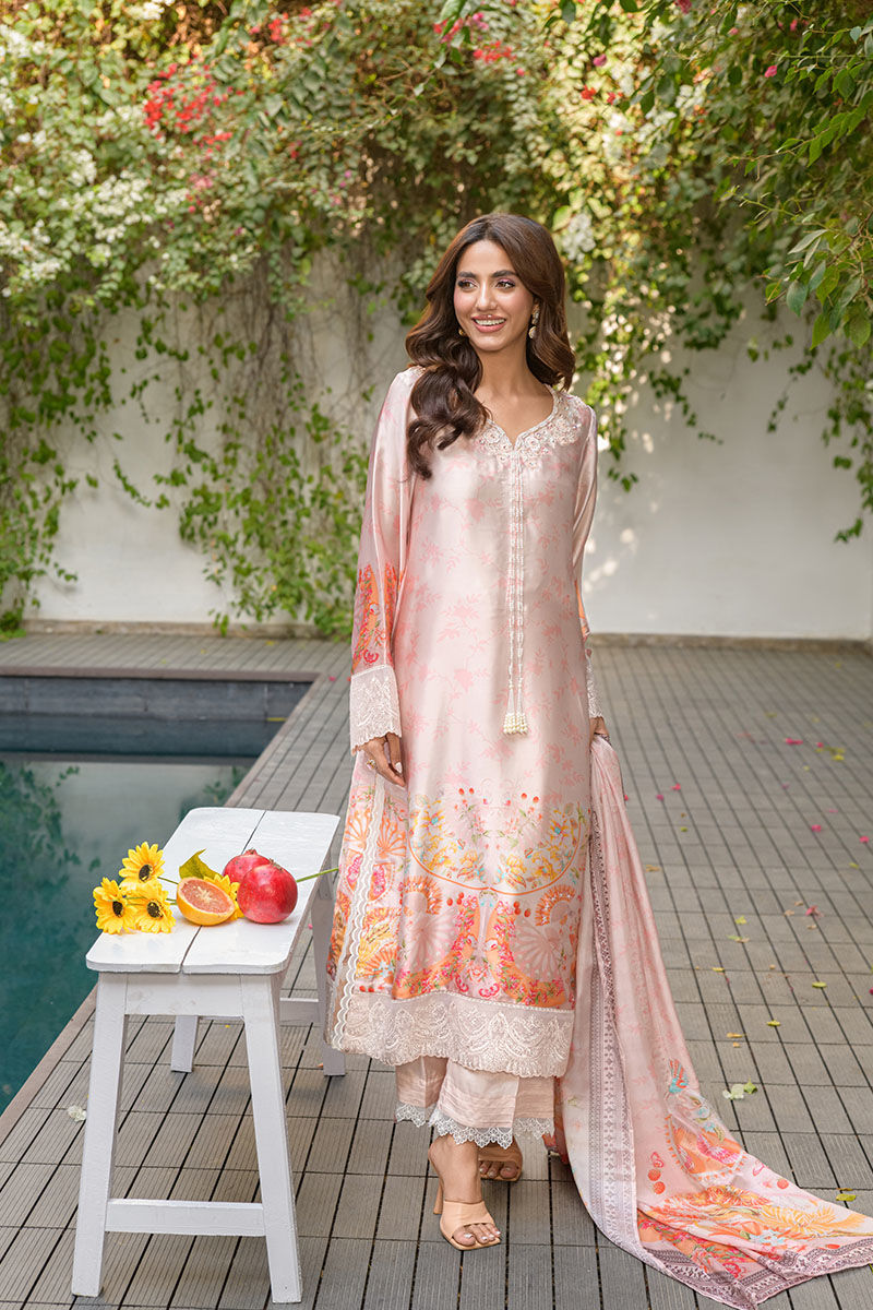 Fatima Khan | Eid Digital Silk Prints | Oriental Peach