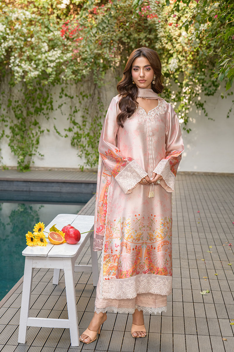 Fatima Khan | Eid Digital Silk Prints | Oriental Peach