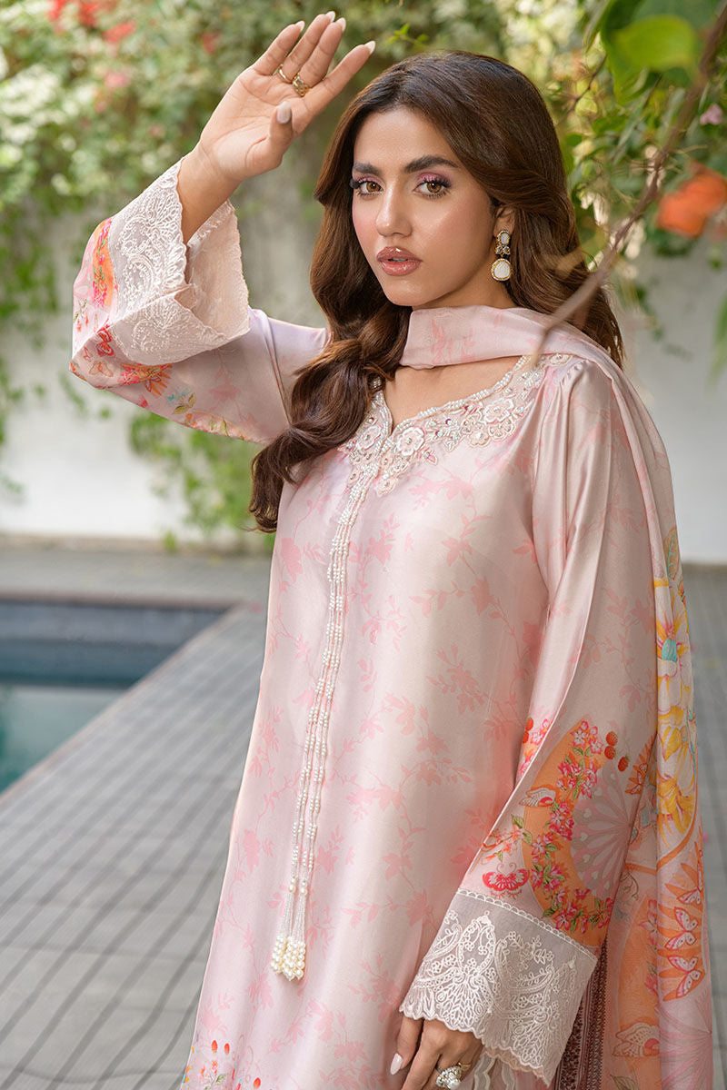 Fatima Khan | Eid Digital Silk Prints | Oriental Peach