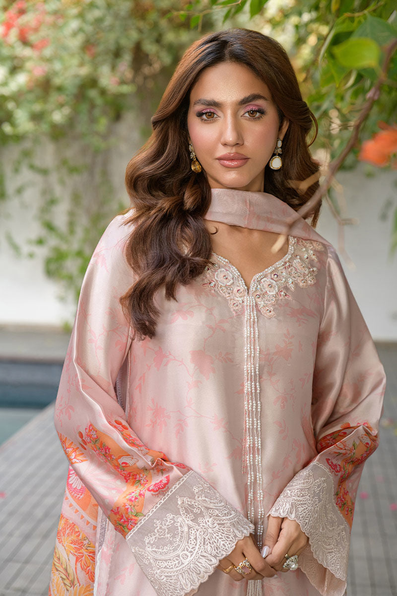 Fatima Khan | Eid Digital Silk Prints | Oriental Peach