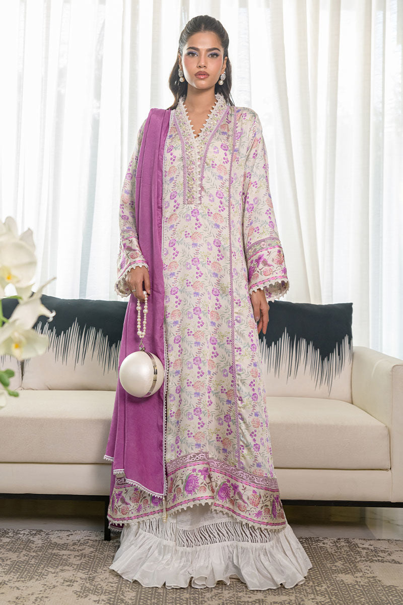 Fatima Khan | Eid Digital Silk Prints | Lavender Ivory