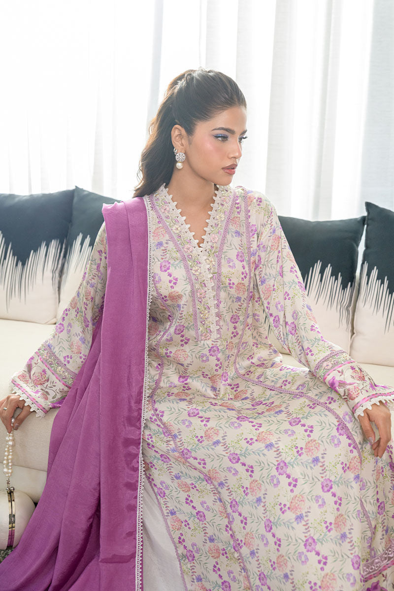 Fatima Khan | Eid Digital Silk Prints | Lavender Ivory