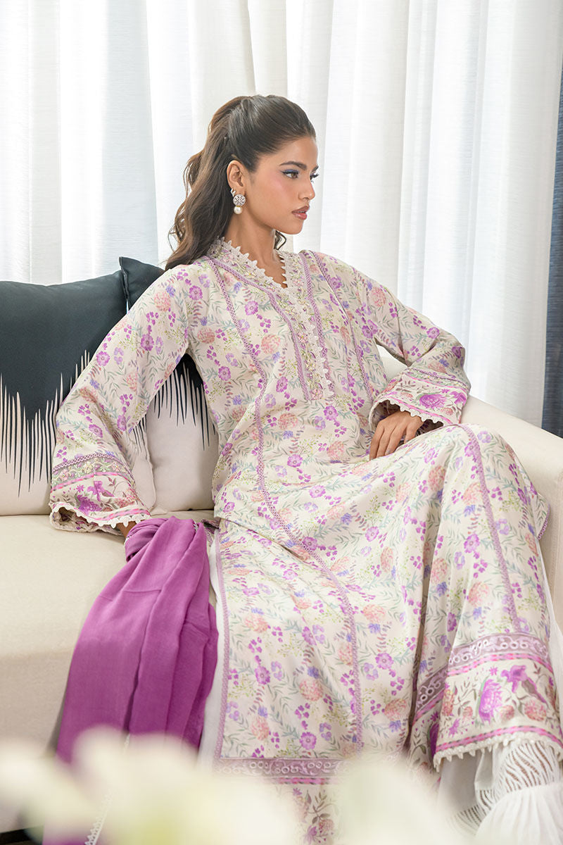 Fatima Khan | Eid Digital Silk Prints | Lavender Ivory