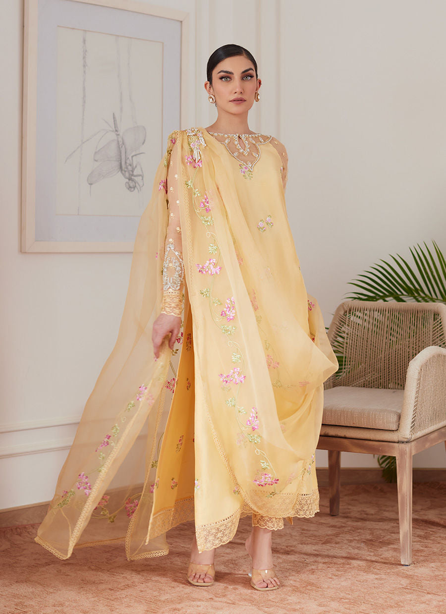 Farah Talib Aziz | Luna Eid Collection 24 | CYRILLA PALE YELLOW - Official Farah Talib Aziz - Agha Fabrics UK