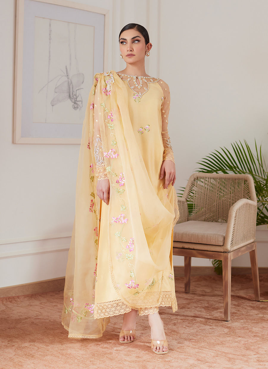 Farah Talib Aziz | Luna Eid Collection 24 | CYRILLA PALE YELLOW - Official Farah Talib Aziz - Agha Fabrics UK
