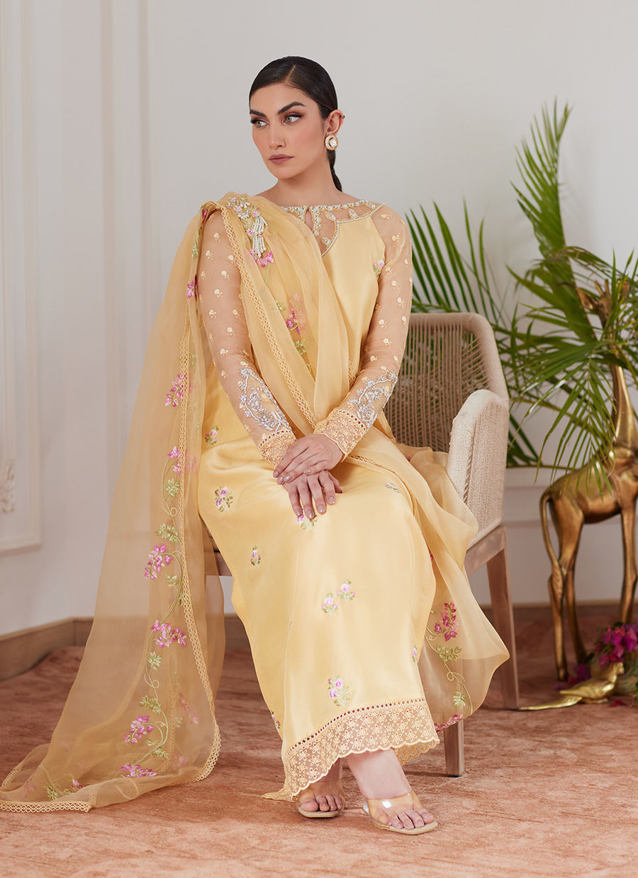 Farah Talib Aziz | Luna Eid Collection 24 | CYRILLA PALE YELLOW - Official Farah Talib Aziz - Agha Fabrics UK