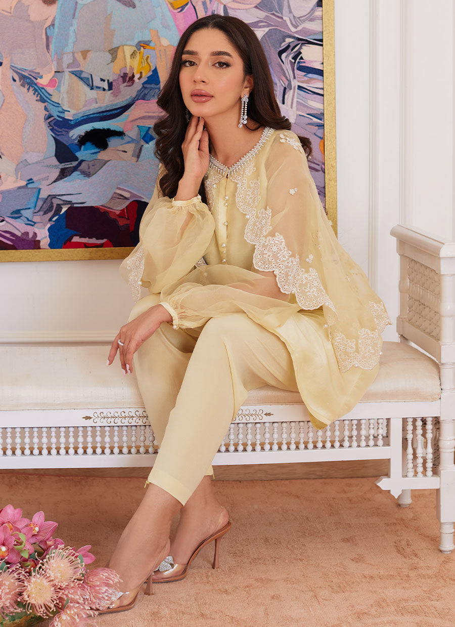 Farah Talib Aziz | Luna Eid Collection 24 | ESMERALDA PASTEL YELLOW