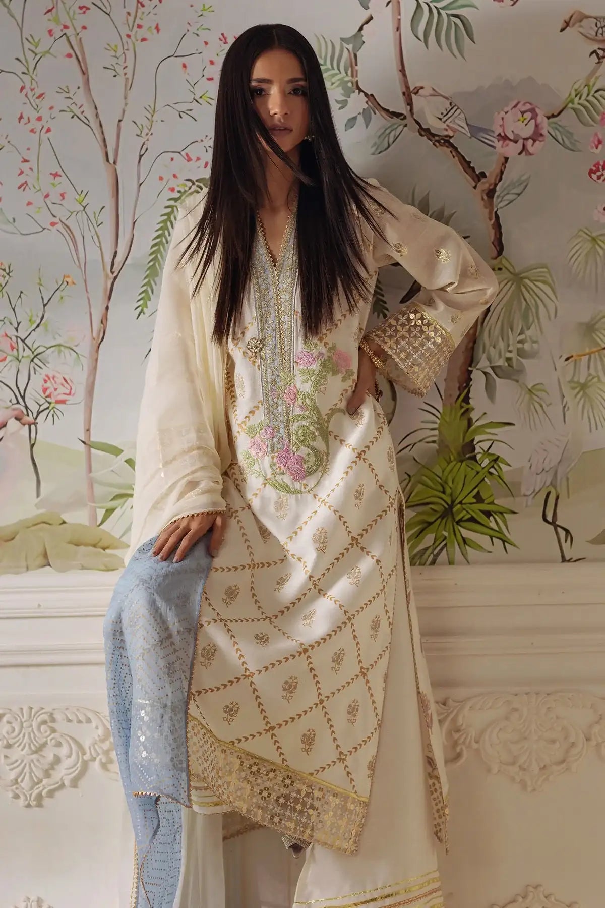 Annus Abrar | Elemental Festive | Fasila (Shirt, Pants and Dupatta) - Official Annus Abrar - Agha Fabrics UK