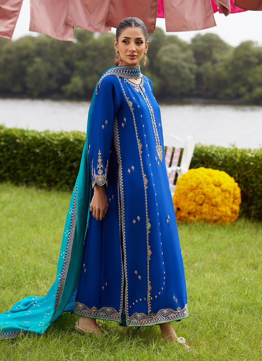 Farah Talib Aziz | Mayna Festive Luxe Pret | Opal Blue Shirt And Dupatta - Official Farah Talib Aziz - Agha Fabrics UK