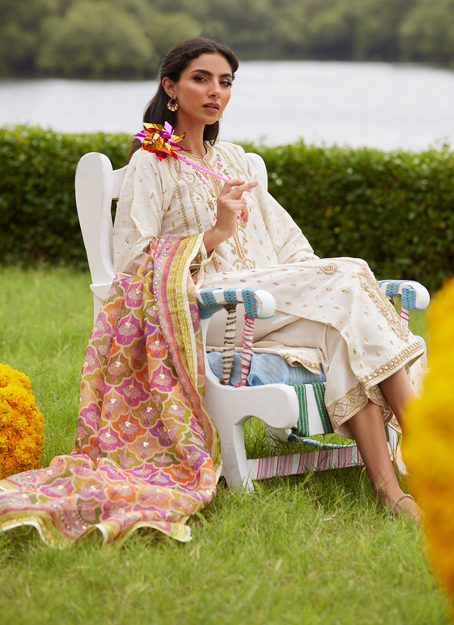 Farah Talib Aziz | Mayna Festive Luxe Pret | Ember Ivory Kurta And Dupatta - Official Farah Talib Aziz - Agha Fabrics UK