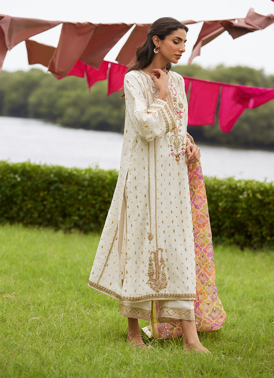 Farah Talib Aziz | Mayna Festive Luxe Pret | Ember Ivory Kurta And Dupatta - Official Farah Talib Aziz - Agha Fabrics UK